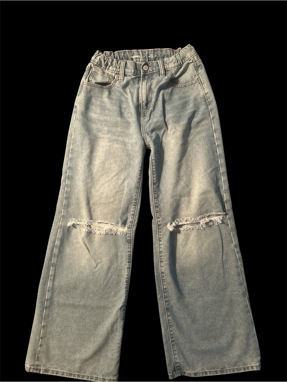 Old Navy Light Blue Wide-Leg Distressed-Knee Jeans